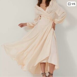 NWOT Satin Long Sleeve Cowl Back Maxi Dress